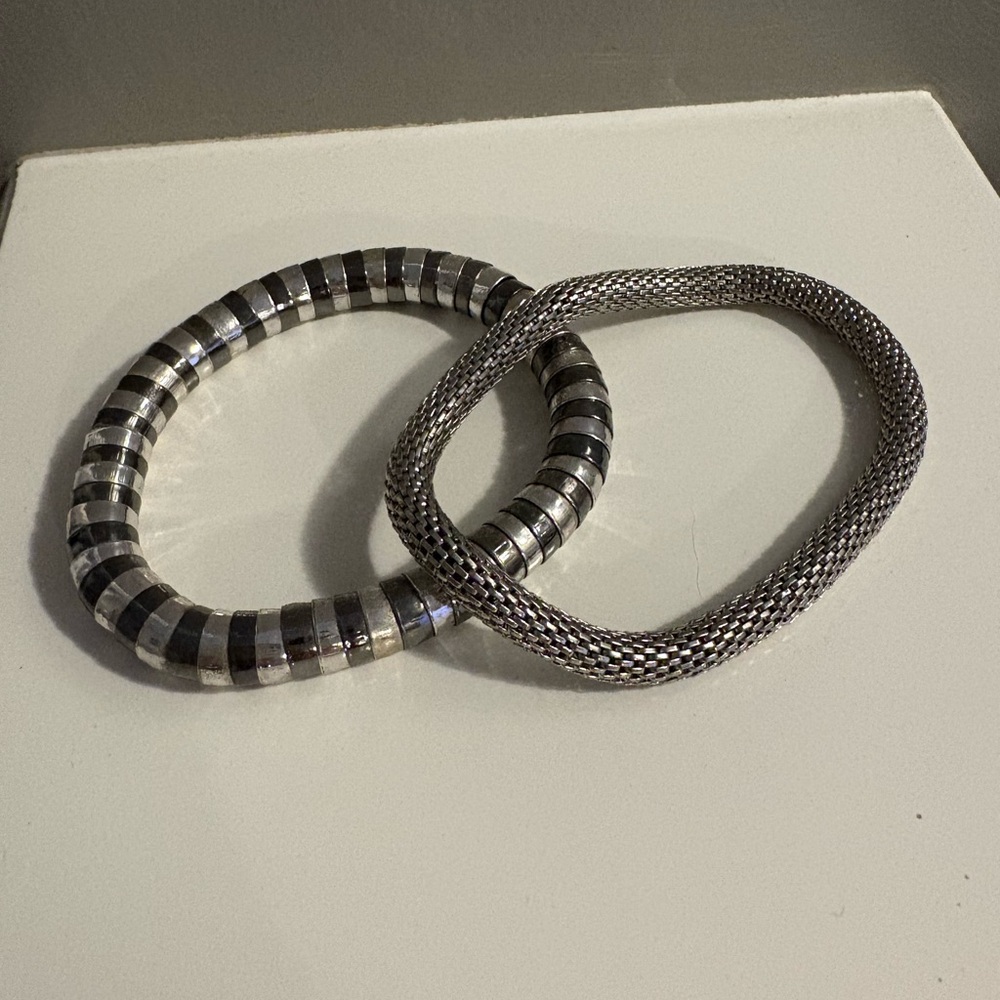 Two Elegant Silver and Black and Silver Bracelets